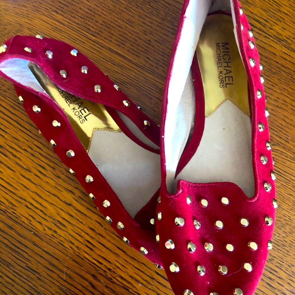Red suede studded Michael Kors loafers
